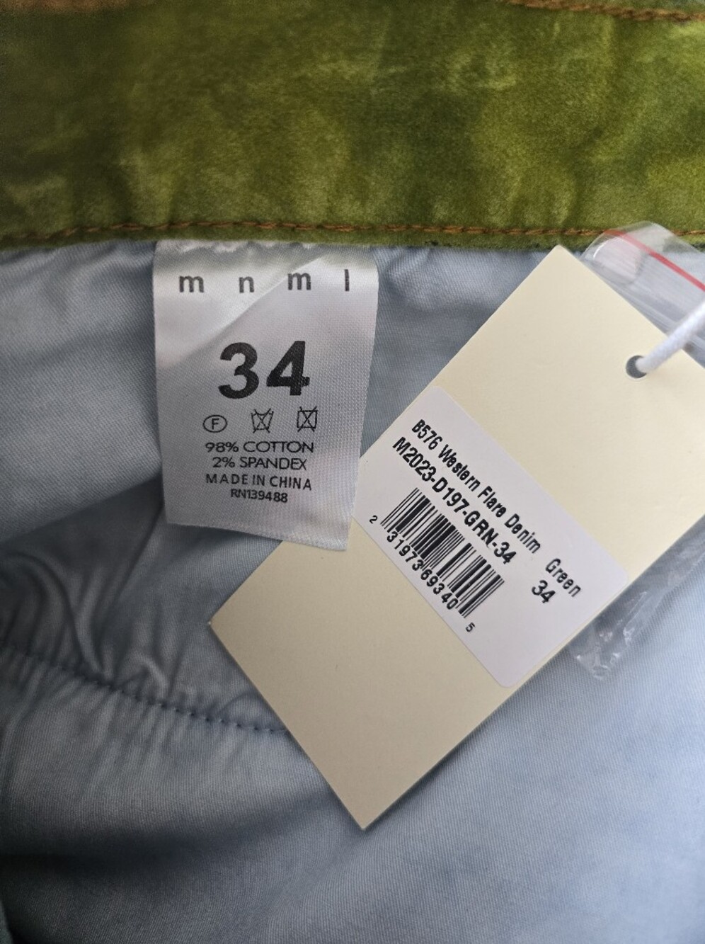 MNML Men’s Bootcut Jeans in Lime Green Velvet - Picture 3 of 5
